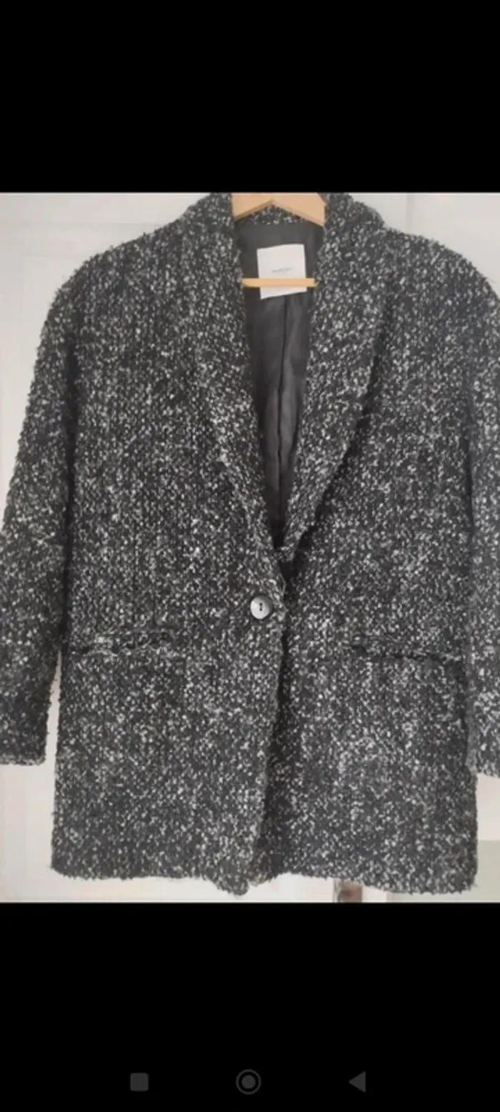 Manteau caban caban noir chiné Mango XS - photo numéro 2
