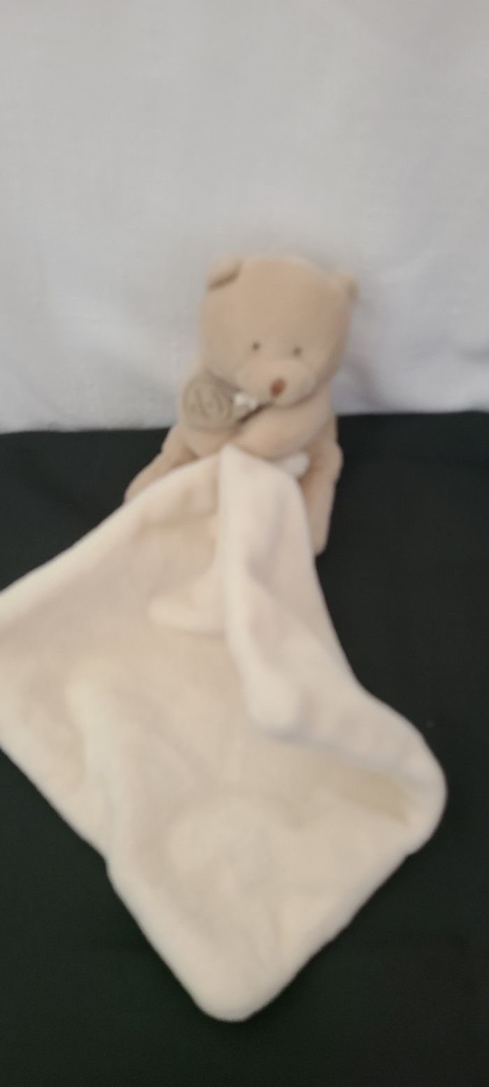 Doudou et Compagnie ours beige marron Mouchoir epais blanc creme - photo numéro 2