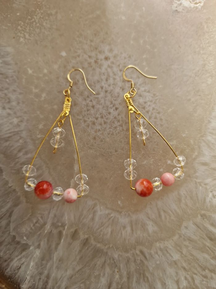 Boucles D'oreilles Cornaline Cristal Acier - photo numéro 11