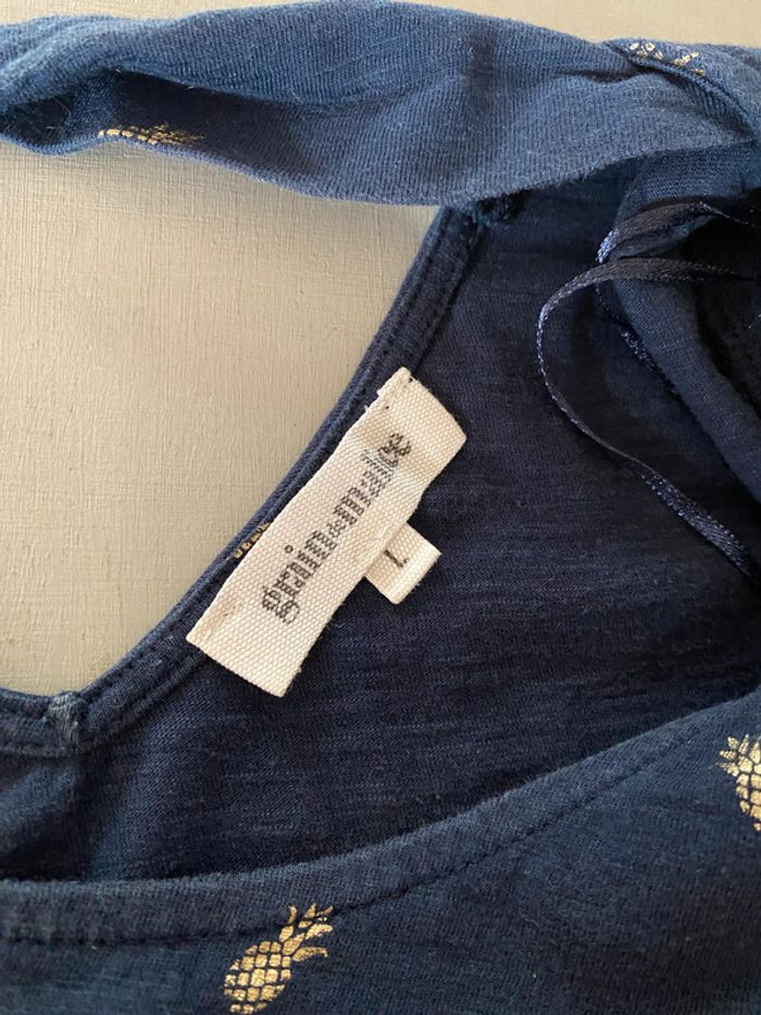 Tee shirt Grain de Malice bleu marine avec ananas dorées taille L - photo numéro 12