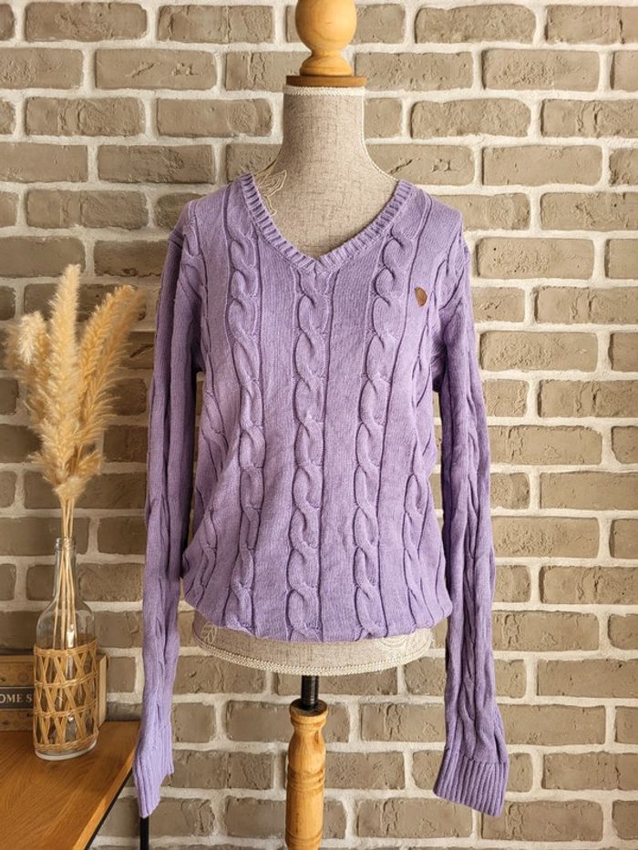 Pull à torsades et col V parme lilas Giorgio Di Mare - photo numéro 12