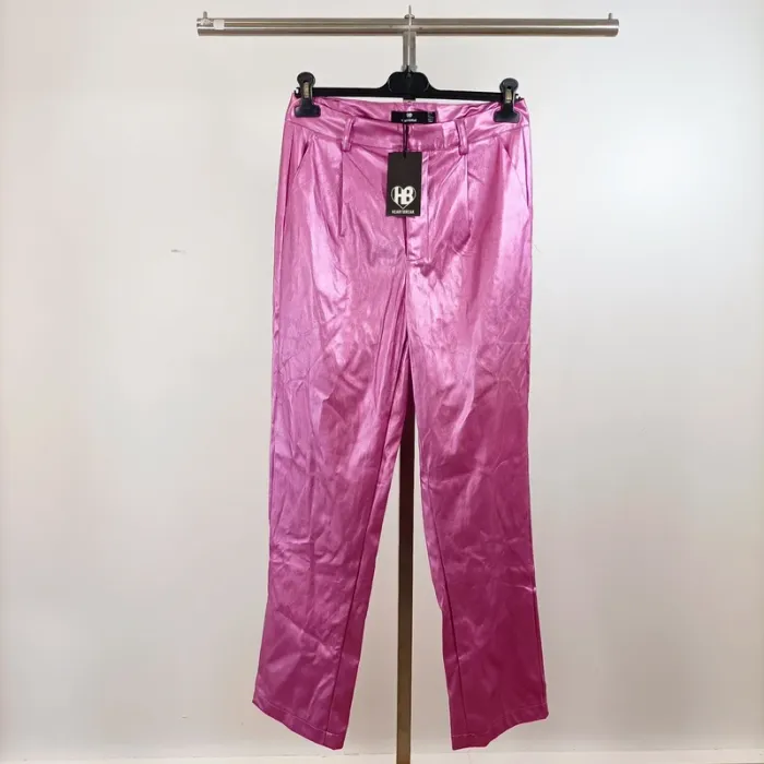 Pantalon satiné rose fuchsia Heartbreak taille 40 coupe droite brillant neuf étiquette A1456 - photo numéro 7