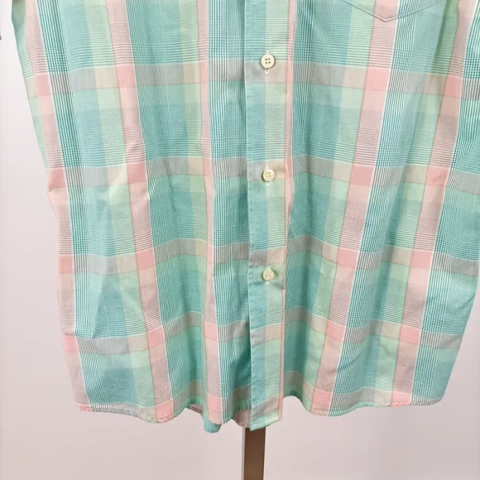 Chemise Lacoste vintage homme manches courtes carreaux verts et roses taille 42 vintage A1492 - photo numéro 5