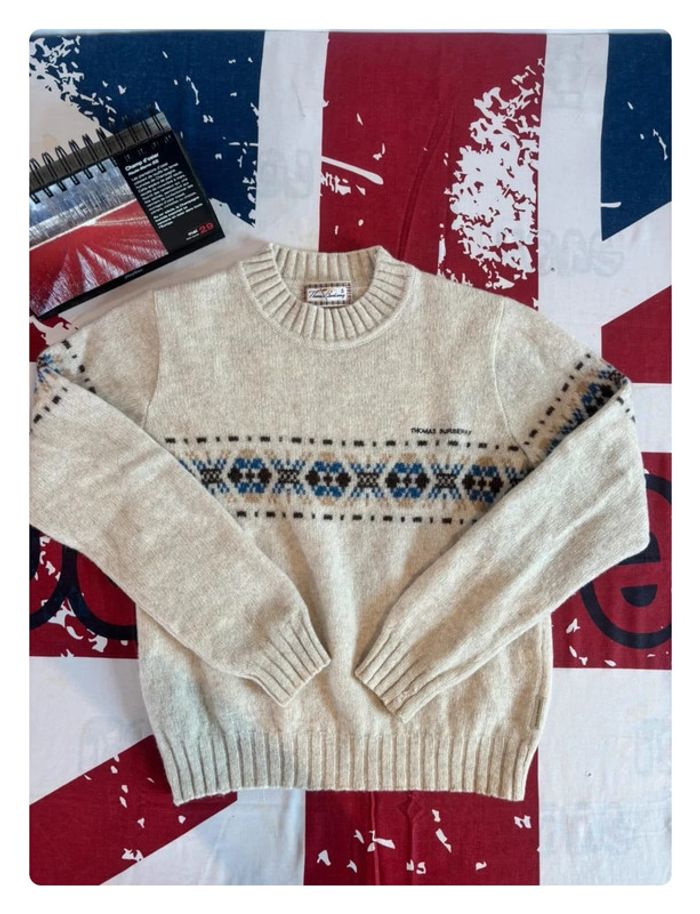 Pull Thomas Burberry xs beige motif brodé - photo numéro 3