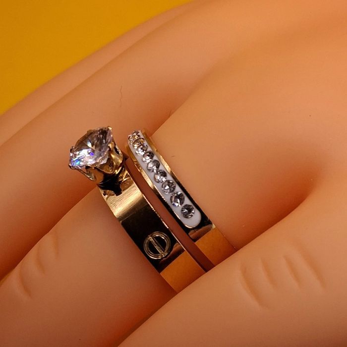 bague en argent couleur argenté + doré taille 7 = France 54.4 = 17.3 mm - photo numéro 5