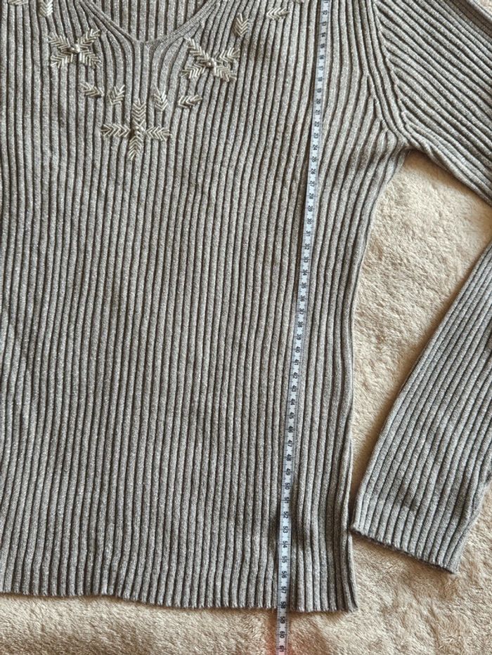 Pull fin côtelé argenté brillant et perles Vintage - photo numéro 6