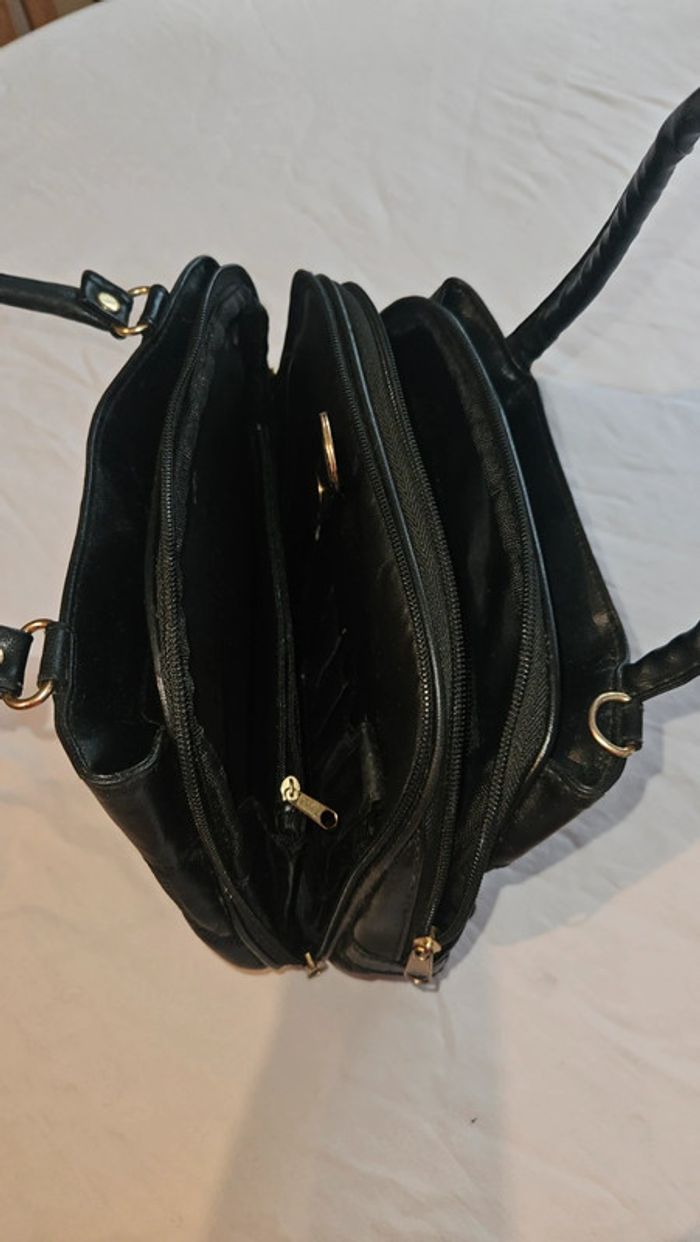 Sac à main noir cuir agneau- multipoches compact et pratique - photo numéro 2
