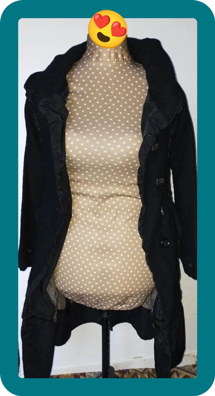 Manteau femme noir, laine et lin, taille 40 - photo numéro 9