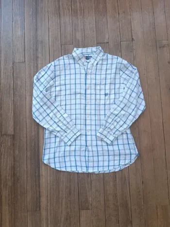 Chemise manche longue chaps a carreaux blanc bleu