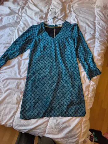 Robe bleue turquoise manche longue cache cache t34