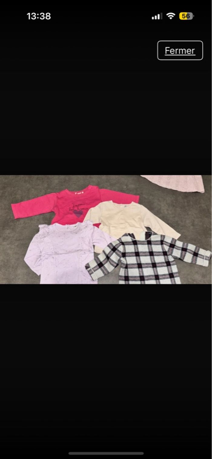 Lot t-shirts manches longues 12 mois bébé fille