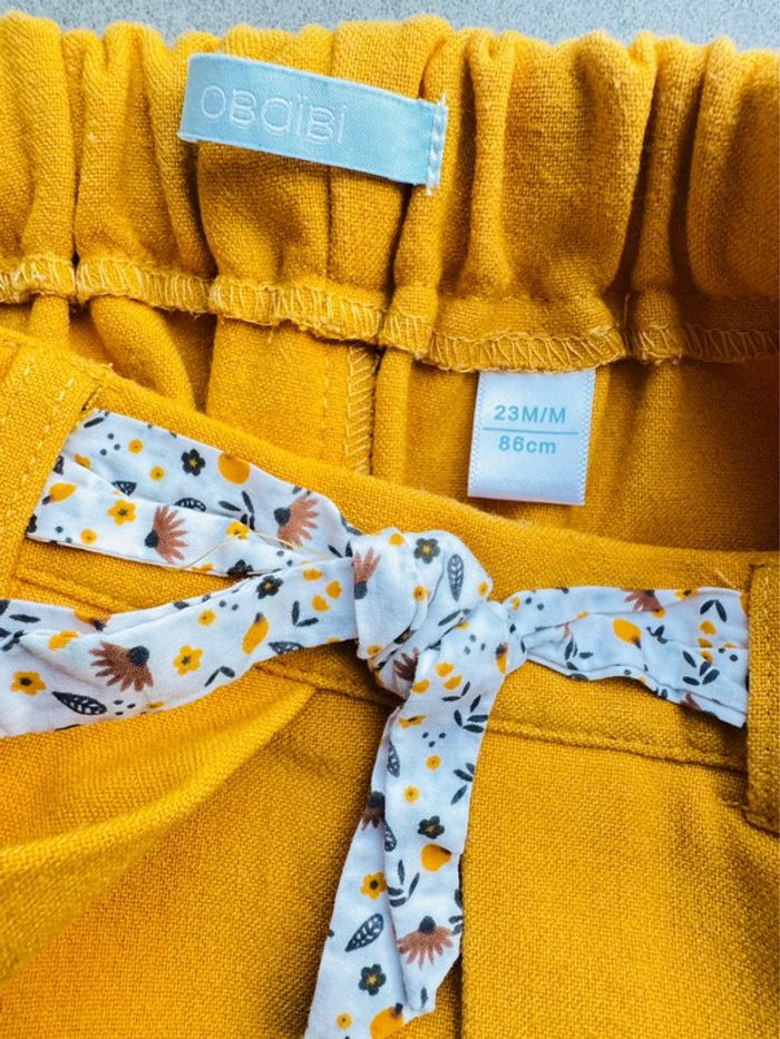 Short jaune ceinture tissu fleuri 23 mois 2 ans Obaibi - photo numéro 2