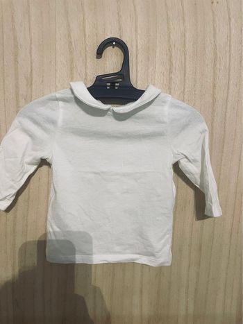 T-shirt manches longues uni blanc avec col - 3 mois