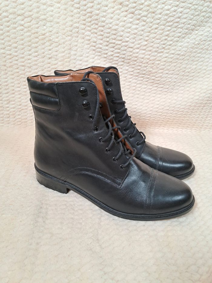 Bottines noires en cuir synthétique - Monoprix Pretium - Taille 39 👢