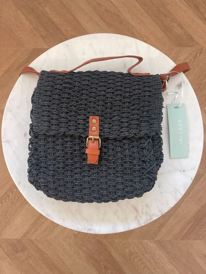 🌟 Sac bandoulière paille tréssé noir et marron - photo numéro 9