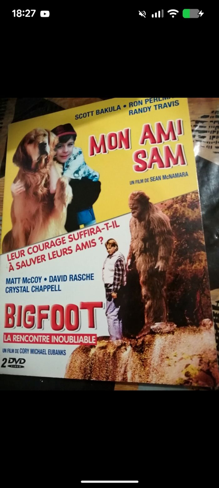 Lot de 2 DVD, Mon ami Sam et Big Foot.