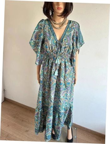 Robe longue imprimée neuve en soie à manches courtes taille unique