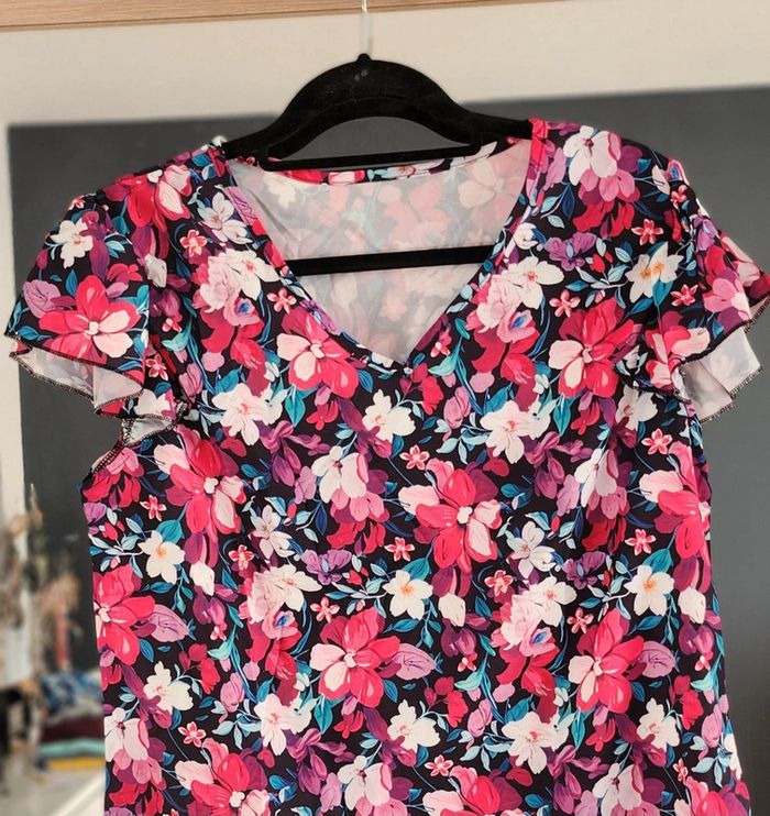 Blouse manches fleurs 🌸 multicolore taille L - photo numéro 2