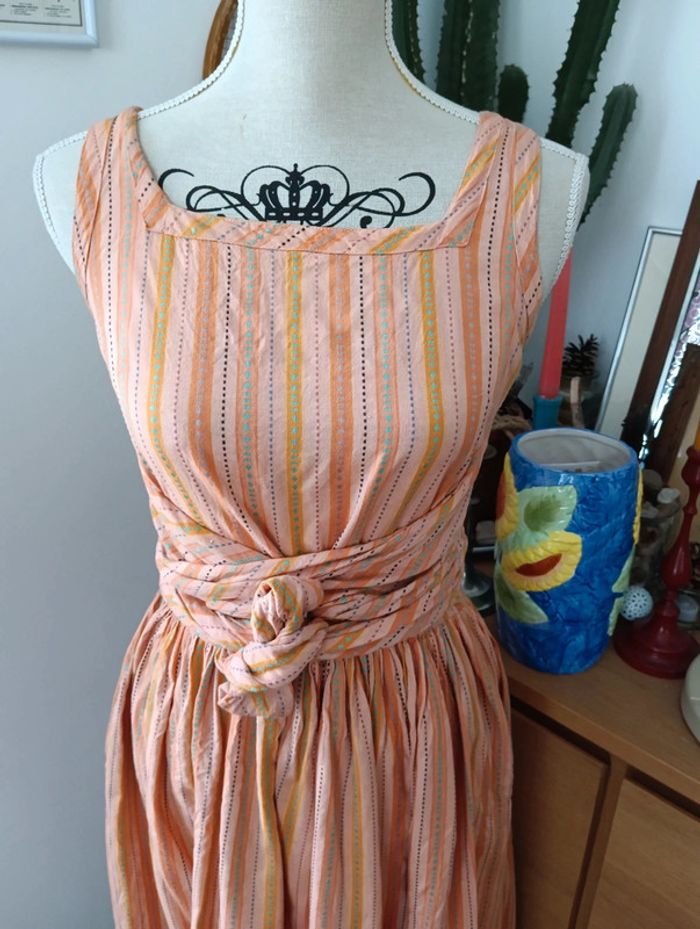 Robe vintage en coton couleur pêche - photo numéro 3