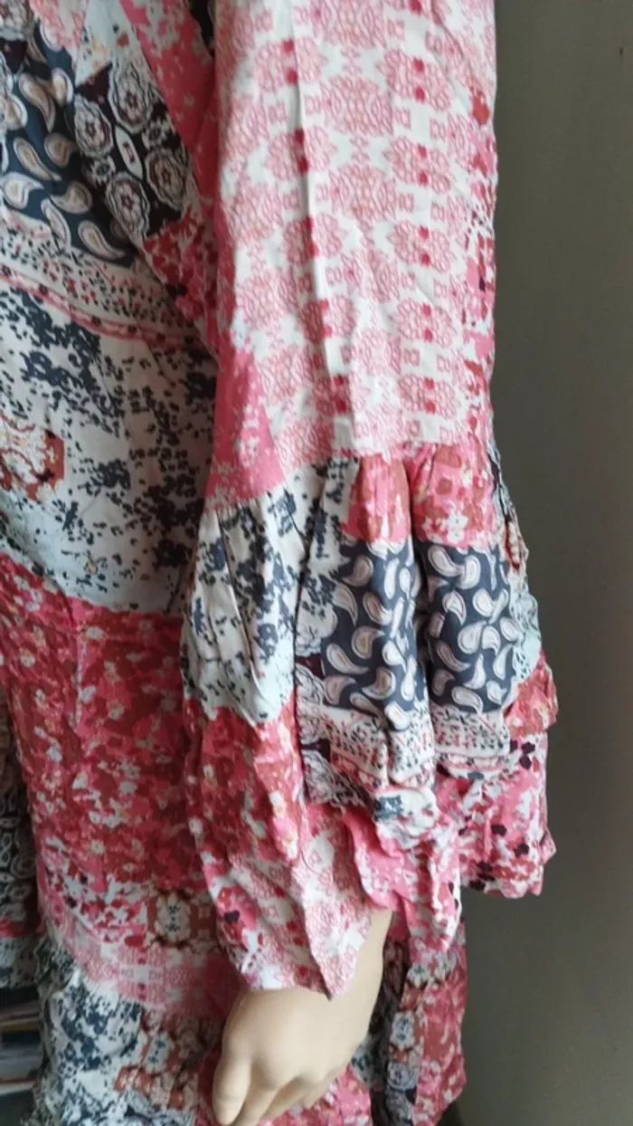 Tunique gilet rose beige femme taille s volants - photo numéro 4