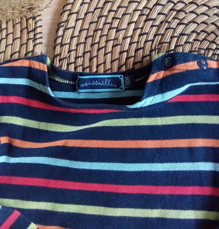 Ensemble pantalon velours bleu + tee shirt à rayures Terre de Marin taille 18 mois - photo numéro 3