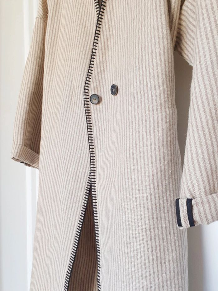 Veste longue Blazer Cardigan Trench 100% lin Zara Taille S - photo numéro 7