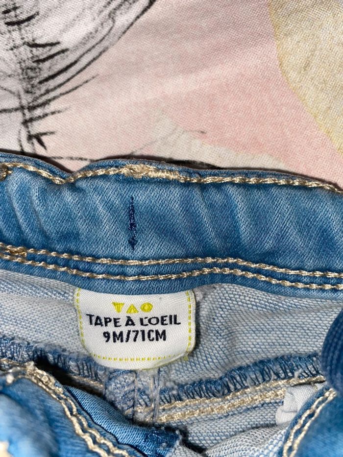 Ensemble pantalon legging jeans et t-shirt, taille 9 mois, marque DPAM et Tape à l’œil. - photo numéro 5