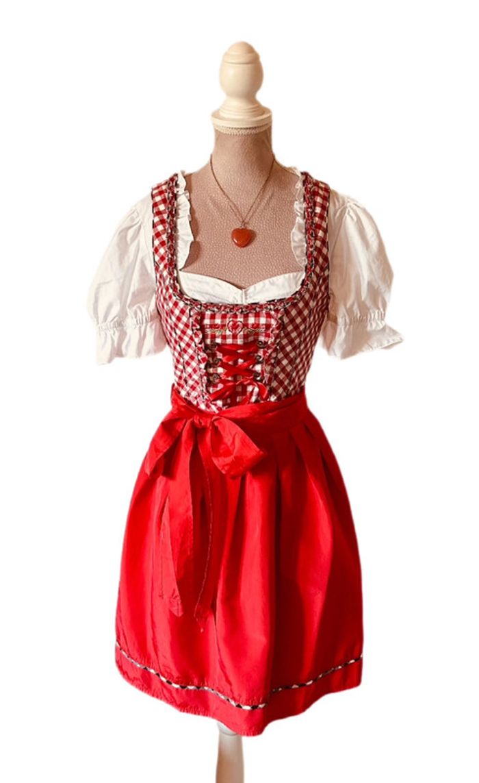 🍒Jolie robe traditionnelle autrichienne cottagecore dirndl red gingham austrian dress🍒 - photo numéro 5