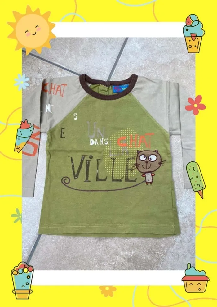 T-shirt manches longues marron vert Du Pareil au Même 23 mois