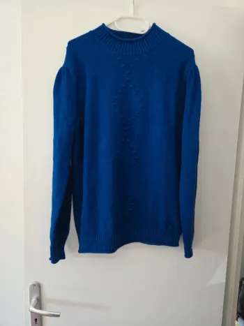 Pull épais hiver manche longue col femme bleu TBE taille 4 zamba