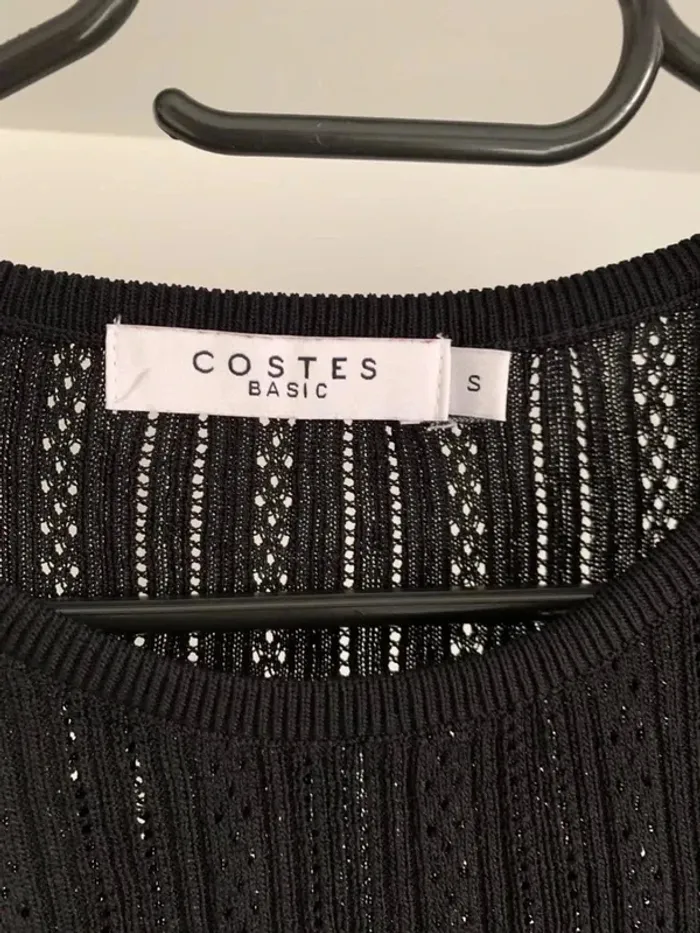 Pull noir en maille ajourée avec détails élégants, manches longues , Costes Taille S - photo numéro 3
