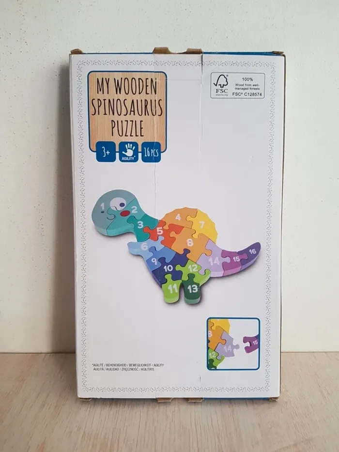 Puzzle spinosaure en bois chiffres et couleurs - photo numéro 3