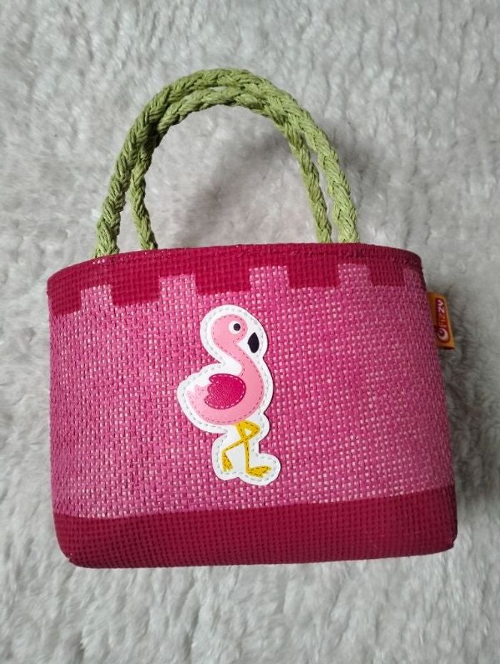 Panier en paille flamand rose