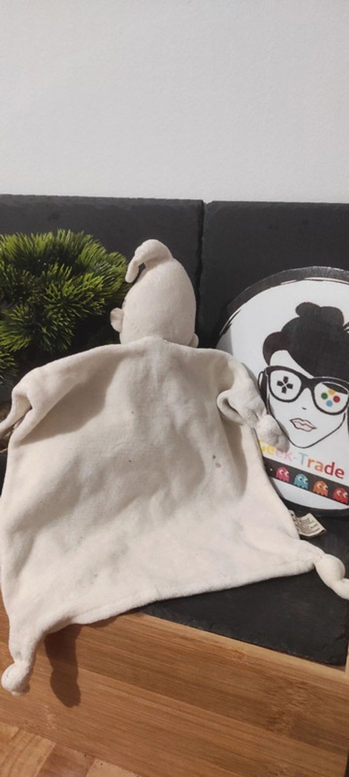 Doudou plat lutin Elfe blanc beige noeuds bleu vert rose rond bonnet Collerette - photo numéro 2