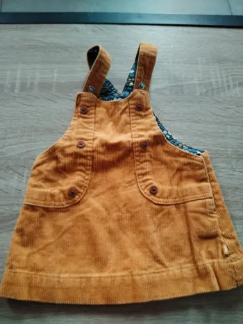 Robe salopette jaune moutarde velours Obaibi 3 mois