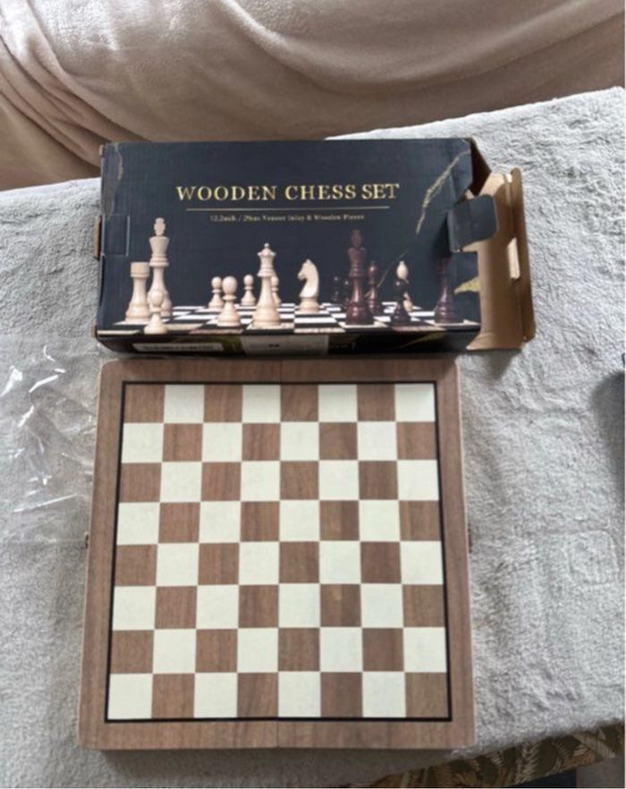 Jeu d’échecs en bois premium neuf complet + dames inclus 38 cm - photo numéro 5