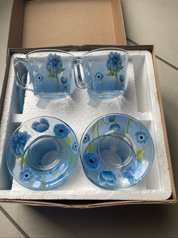 Lot tasse a café vintage fleurs bleu