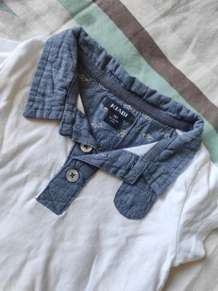 Polo blanc col bleu petite poche - photo numéro 2