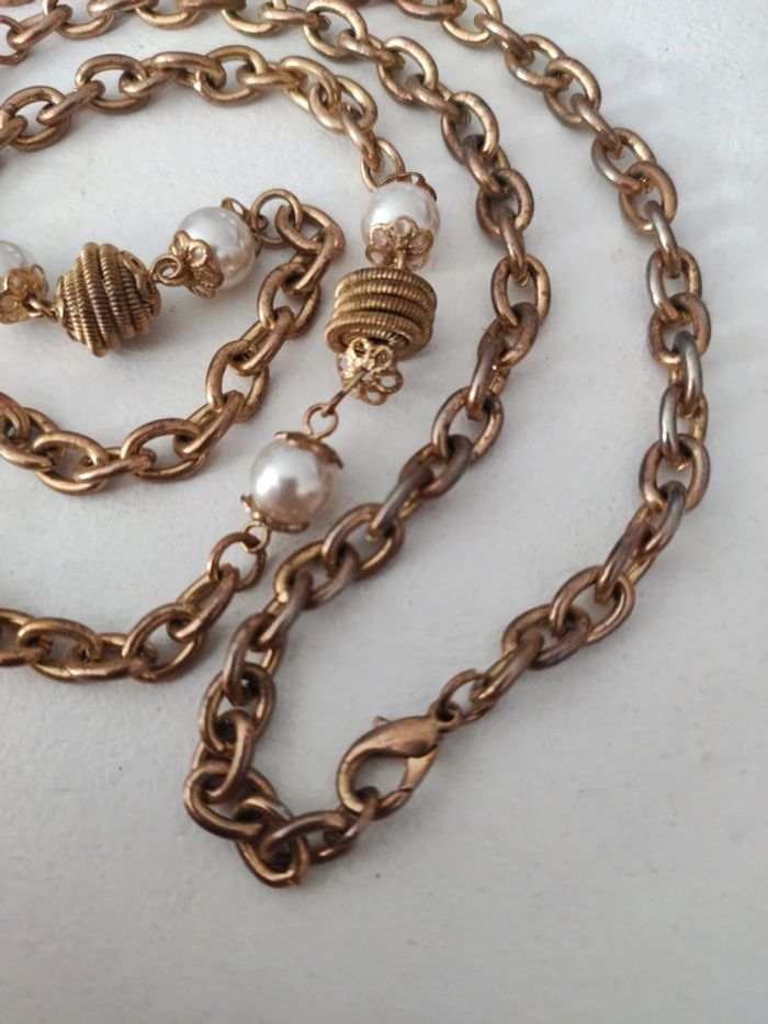 Collier sautoir vintage perles et metal - photo numéro 4