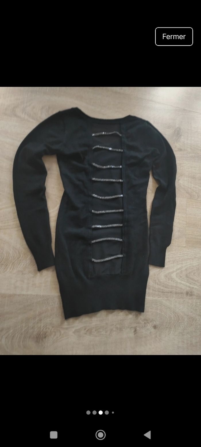 Pull long noir et neuf femme avec dos transparent et strass - photo numéro 3