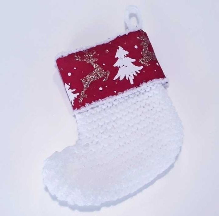 Décoration botte chaussette de noël au tricot (20 cm) cadeau noël enfant bébé premier noël personnalisable prénom