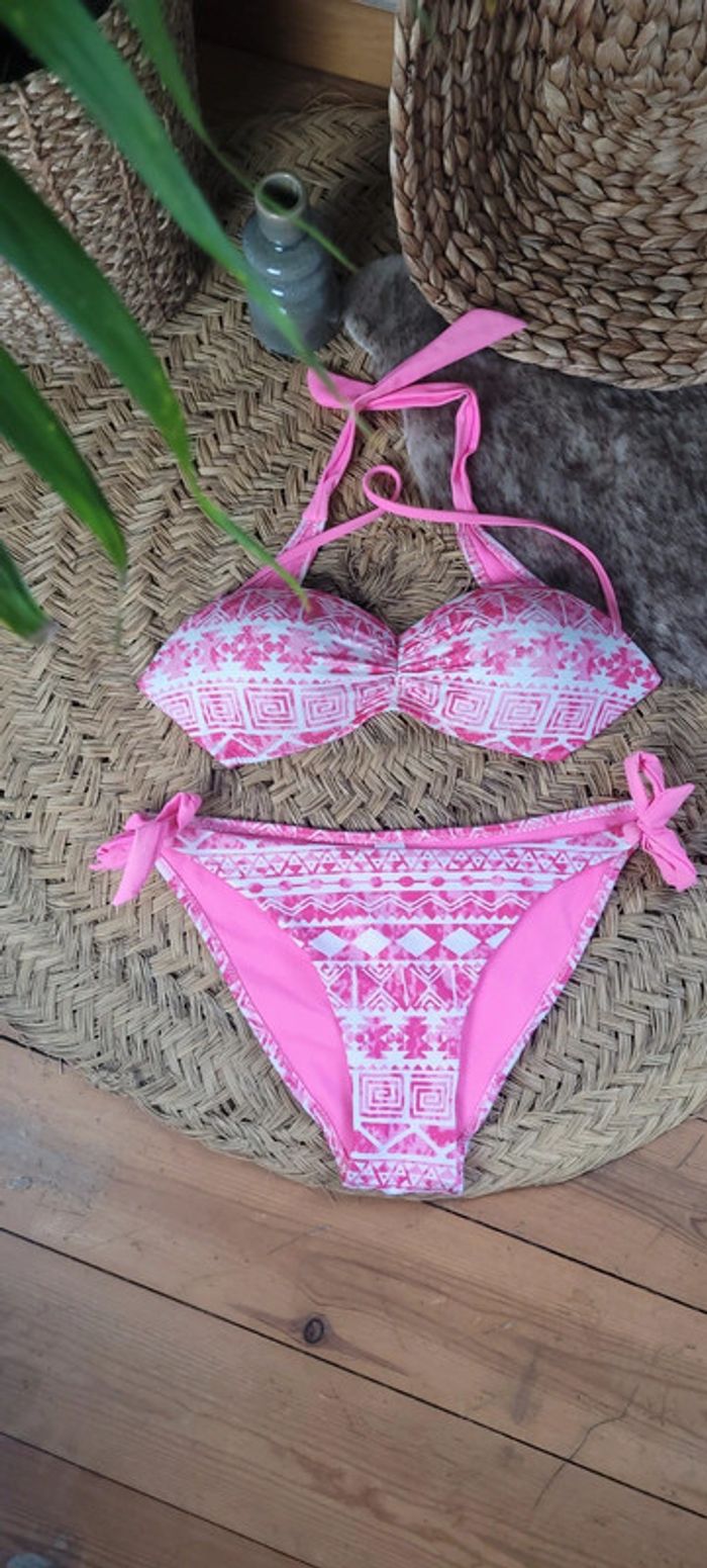 Bikini blanc et rose Parfait état Taille L - photo numéro 2