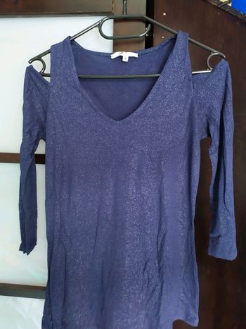 T-shirt ML bleu paillettes