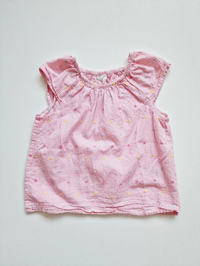 H&M - Top / blouse sans manches - Rose ligné blanc (18 mois)