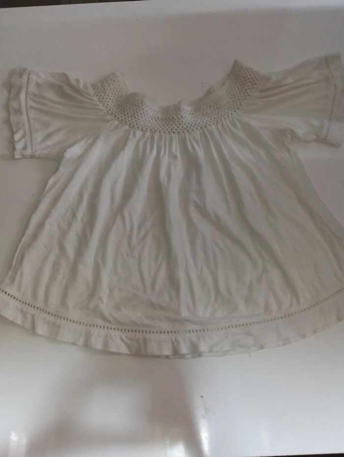 Tee shirt blouse femme manches courtes Roxy col dentelle taille S rétro vintage