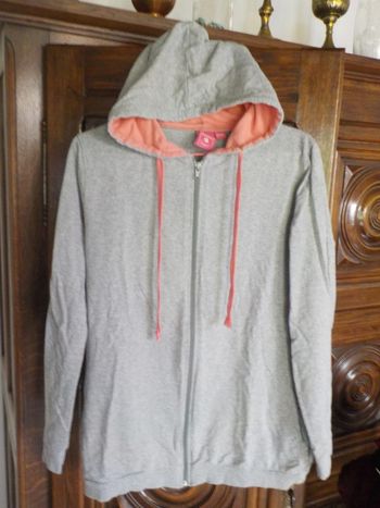 Veste/sweat gris à capuche avec fermeture éclair F. Saget T38