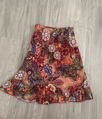 Jupe trapèze à fleurs psychédélique multicolore Vintage T44 XXL
