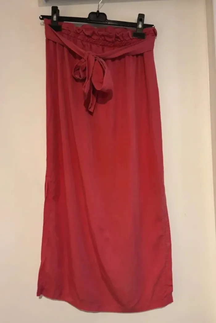 Jupe longue rose fendue à taille élastique – taille unique - photo numéro 4