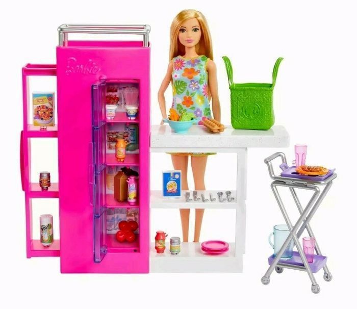BARBIE COFFRET CUISINE AVEC GARDE MANGER ET ACCESSOIRES POUPEE INCLUSE - photo numéro 2