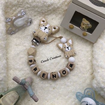 Attache tétine Bulldog personnalisée en silicone alimentaire 